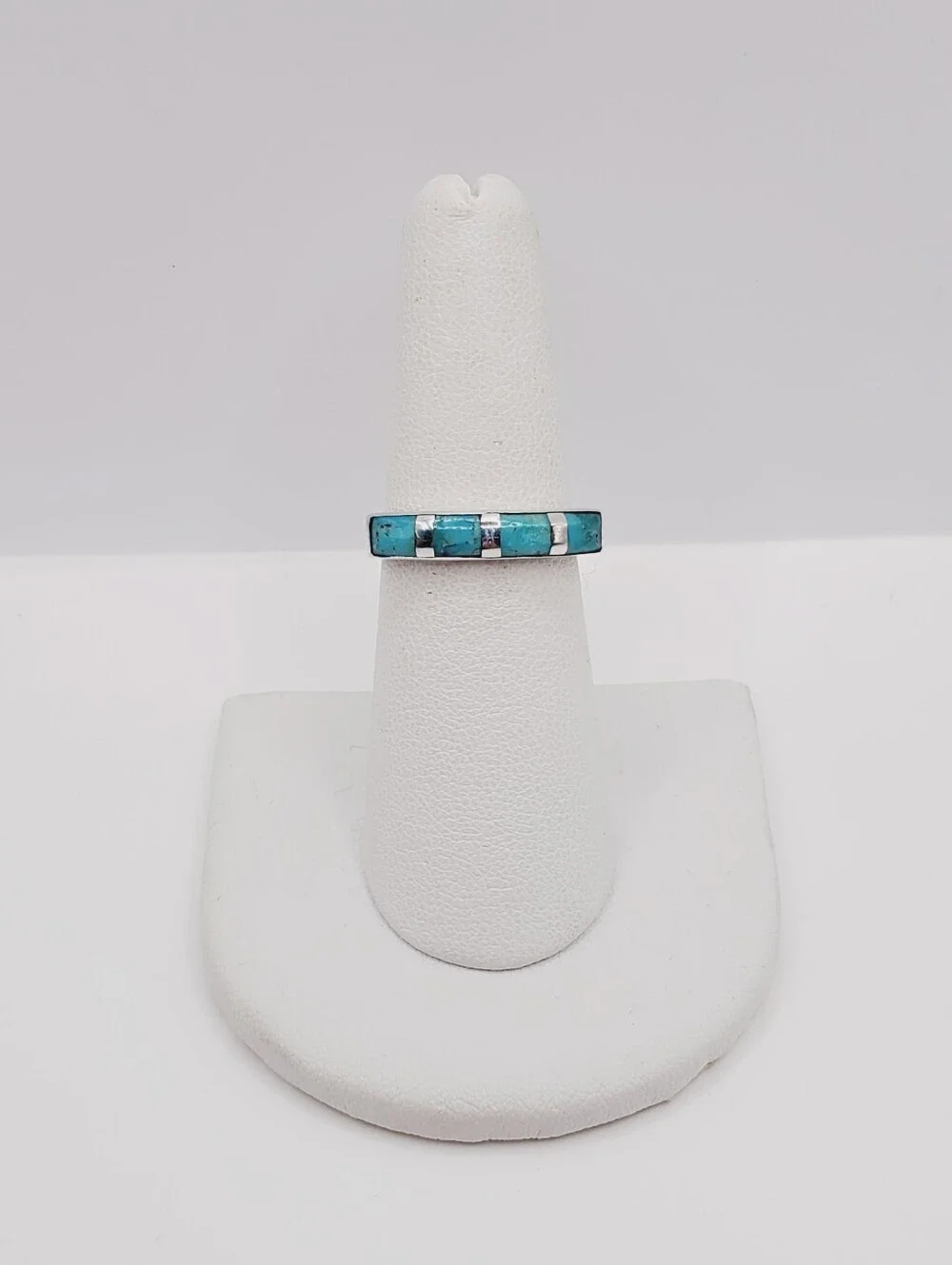 1 Carat Kingman Turquoise Inlay Bar Band Ring In 925 Sterling Silver